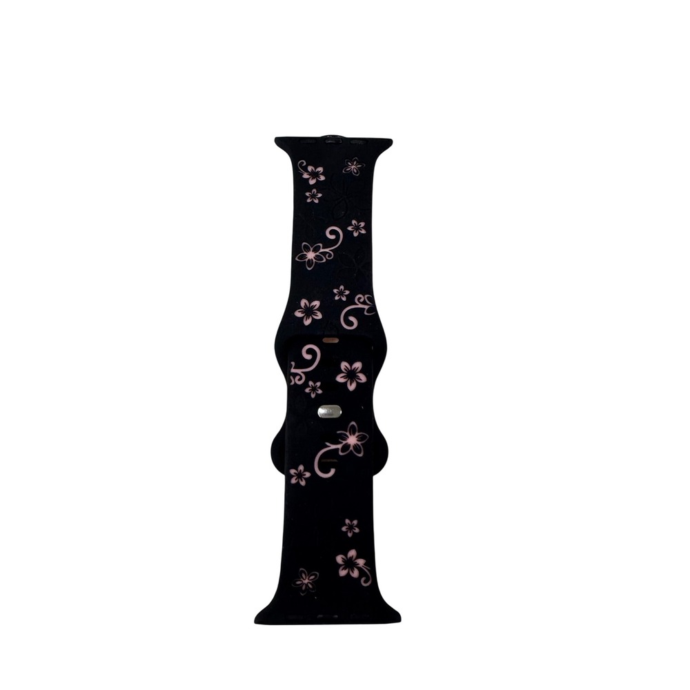 Apple Watch Band Silicone Floral Print Black Pink‎ Women Boho